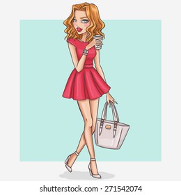 ilustração de menina de moda desenhada à mão
