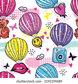 hand drawn fashion girls pattern. Colourful modern teenagers background with graffiti elements, stickers. girlish  print for textile, clothes, wrapping paper.