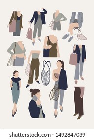 Hand drawn fashion human silhouette dressed in trendy clothes.