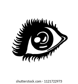 Hand drawn fashion icon. Stylish eye with colored eyelashes. Black fashion illustration on a white background