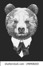 Hand drawn fashion Illustration of Bear. Vector isolated elements.