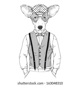 Hand Drawn Fashion Illustration of Doggy in one color isolated on white