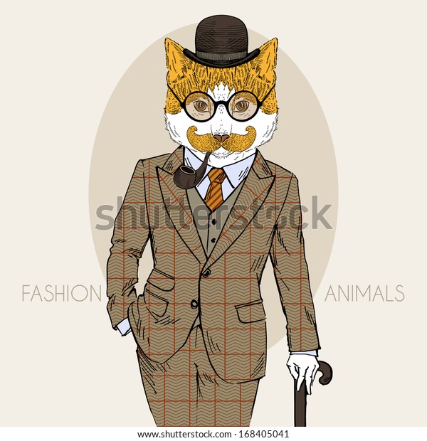 Hand Drawn Fashion Illustration Dressed Cat Stock Vector (Royalty Free ...