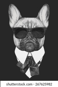 Hand drawn fashion Illustration of French Bulldog. Vector isolated elements.