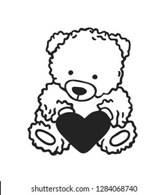 Hand drawn Fashion Illustration Romantic bear isolated on white background. Creative ink art work. Actual vector drawing of Holiday things. Happy Valentine's Day set
