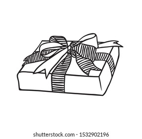 Hand drawn Fashion Illustration Romantic gift box isolated on white background. Creative ink art work. Actual vector drawing of Holiday things. Happy Valentine's Day set