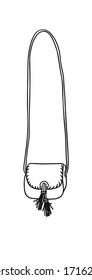 Hand Drawn Fashion Illustration Season accessory. Creative ink art work Summer Outfit Element. Actual vector drawing handbag. Black contour object on white background isolated