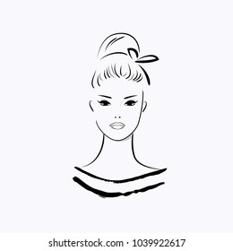 Hand drawn  fashion illustration-Beautiful woman face  