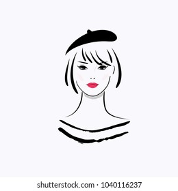 Hand drawn fashion illustration-Beautiful woman  wearing french hat