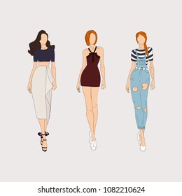 Hand drawn fashion models. Vector illustration concept.