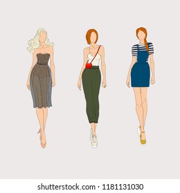 Hand drawn fashion models. Vector illustration concept.