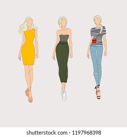 Hand drawn fashion models. Vector illustration concept.
