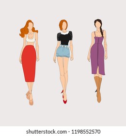 Hand drawn fashion models. Vector illustration concept.