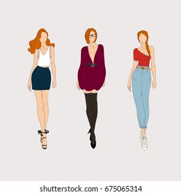 Hand drawn fashion models. Vector illustration concept.