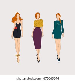 Hand drawn fashion models. Vector illustration concept.