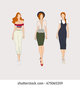 Hand drawn fashion models. Vector illustration concept.