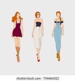 Hand drawn fashion models. Vector illustration concept.