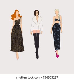 Hand drawn fashion models. Vector illustration concept.