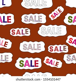 Hand drawn fashion pictures with speech design in white, brown and black colors. Lettering. Great for wrapping. Seamless. Vector. Giveaway poster, card.