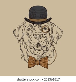 Hand drawn fashion portrait of labrador doggy