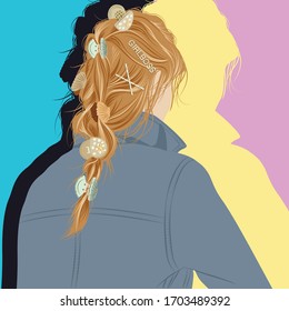 Hand Drawn Fashion Portrait Of A Young Lady with Hair Accessories for Tshirt Graphic Vector Print