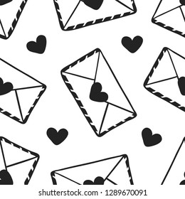 Hand drawn Fashion Seamless pattern with Romantic letter isolated. Creative ink art work. Actual vector drawing of Holiday things on white background. Happy Valentine's Day Illustration