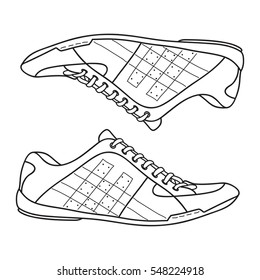 Hand drawn fashion sport shoes, gym shoes side view. Doodle vector illustration.