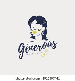 Hand drawn fashion woman logo template
