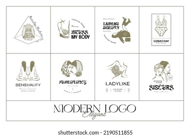 Hand drawn fashion woman logo template