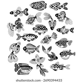Clipart de Vector de pescado de moda dibujado a mano 
