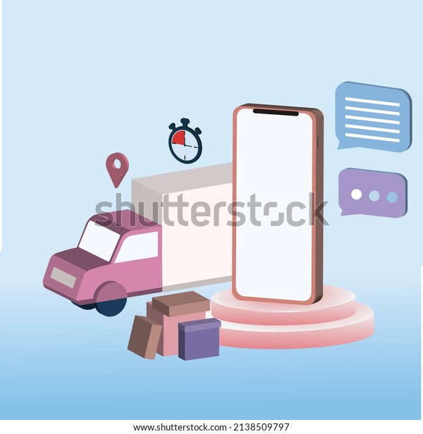 hand drawn fast delivery service, phone on podium\
with boxes, \
eps 10\
vector