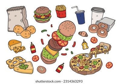 Hand Drawn fast food collection in flat style illustration for business ideas isolated on background