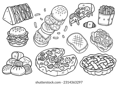 Hand Drawn fast food collection in flat style illustration for business ideas isolated on background