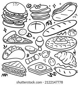 Hand Drawn Fast Food Doodle Line art Vector Clip Art