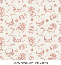 Hand drawn fast food doodle pattern