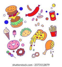 Hand drawn fast food doodle vector set, Food drawing,Illustration 