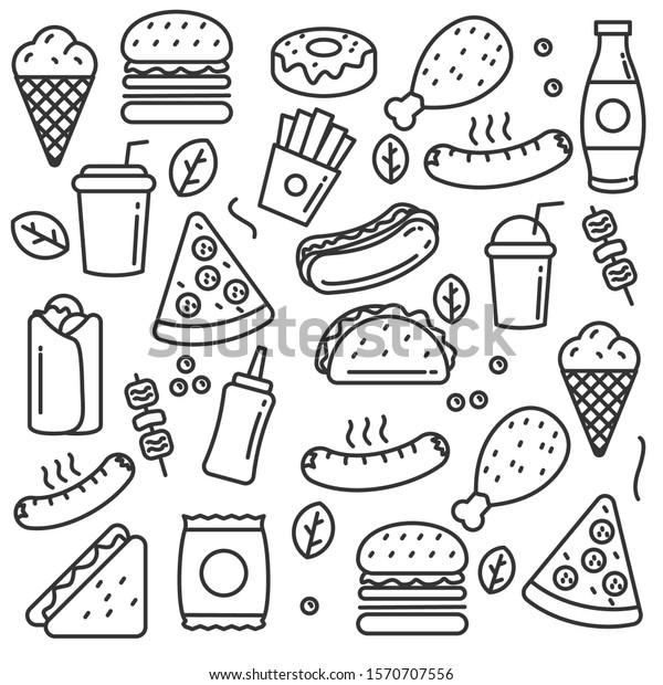 Hand Drawn Fast Food Doodle Vector Stock Vector (Royalty Free ...