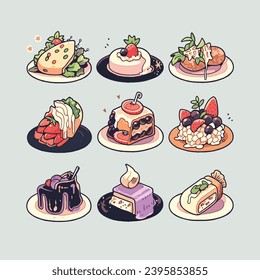 Hand drawn Fast Food items clip art vector illustration set