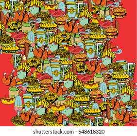 Hand Drawn Fast Food Menu Backgrounds. Retro Style Collage.