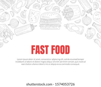 Hand Drawn Fast Food Restaurant Vector Card Template