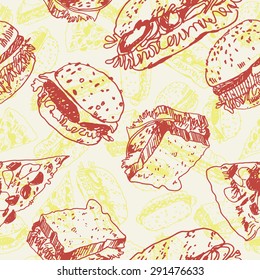 hand drawn fast food seamless pattern