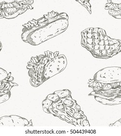 Hand drawn fast food seamless background