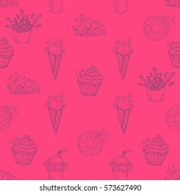 Hand Drawn Fast Food Seamless Vector Pattern