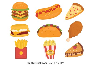 Hand drawn fast food set illustration. Pastel color. Suitable for flat design illustration, clip art, stickers, etc
