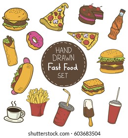 Hand drawn fast food set