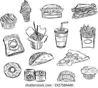 Hand Drawn Fast Food Vector  Sketch 
