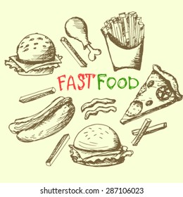 hand drawn fastfood set