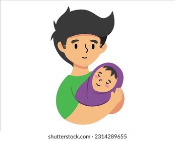 Hand drawn Father holding baby illustration