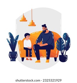 Hand Drawn father talking to son on the sofa in flat style isolated on background