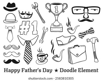 Hand drawn father's day cute doodle set
